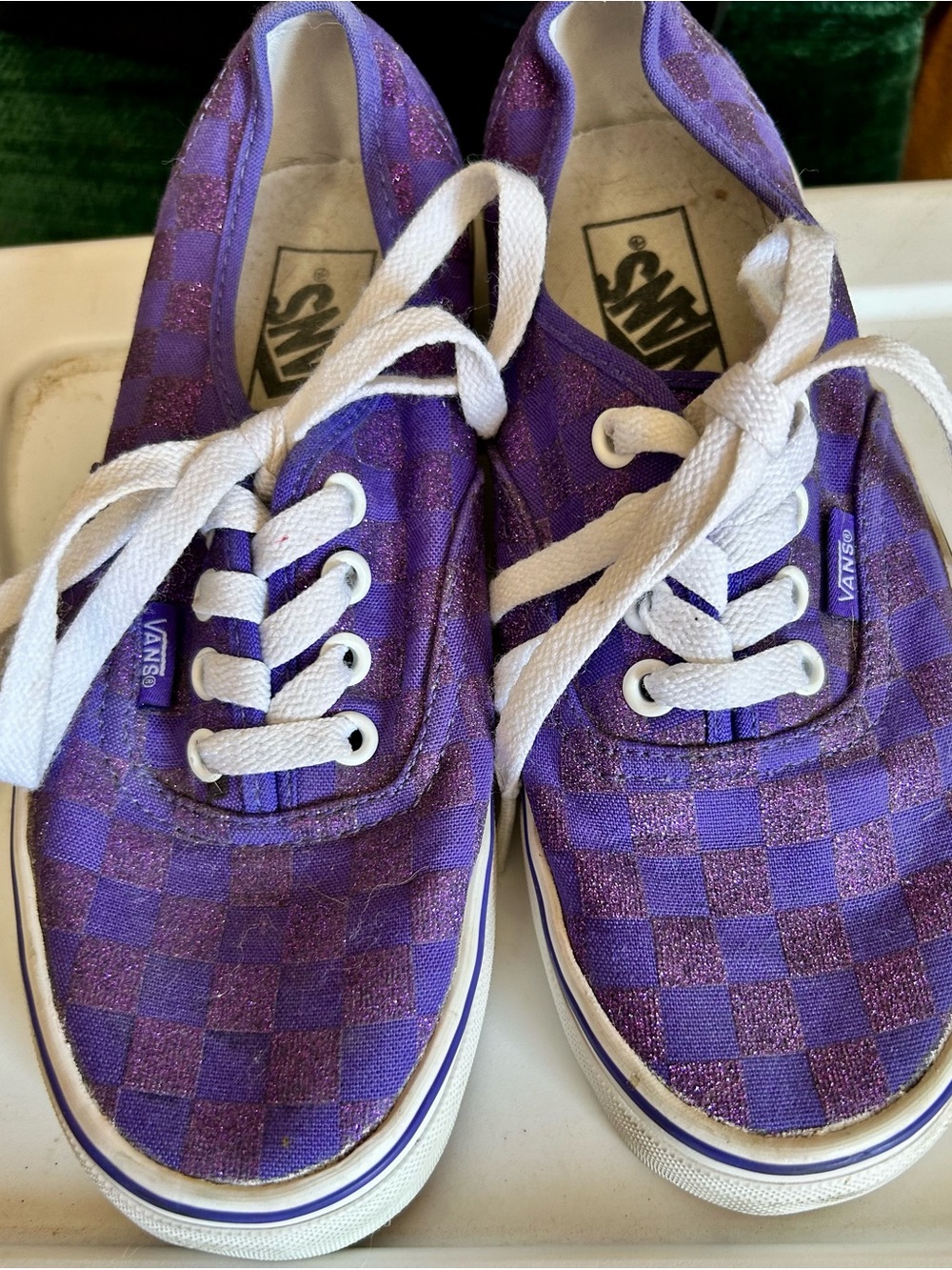 Vans Purple Checkerboard Lace-Up Sneakers with White Laces
